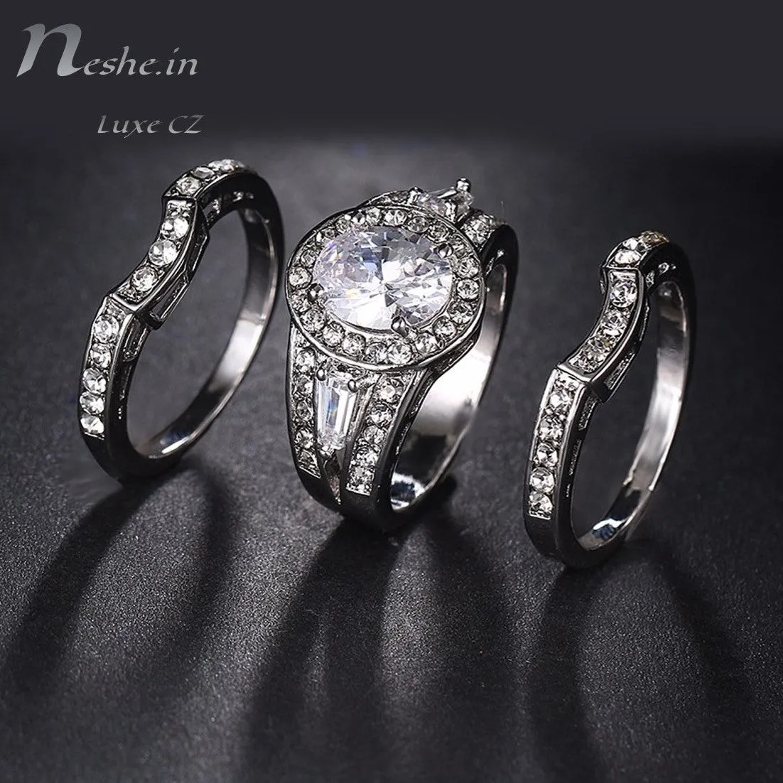 Unique 3 in1 CZ Wedding Enagagement Party Ring