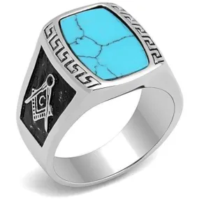 WildKlass Stainless Steel Ring High Polished Men Synthetic Sea Blue