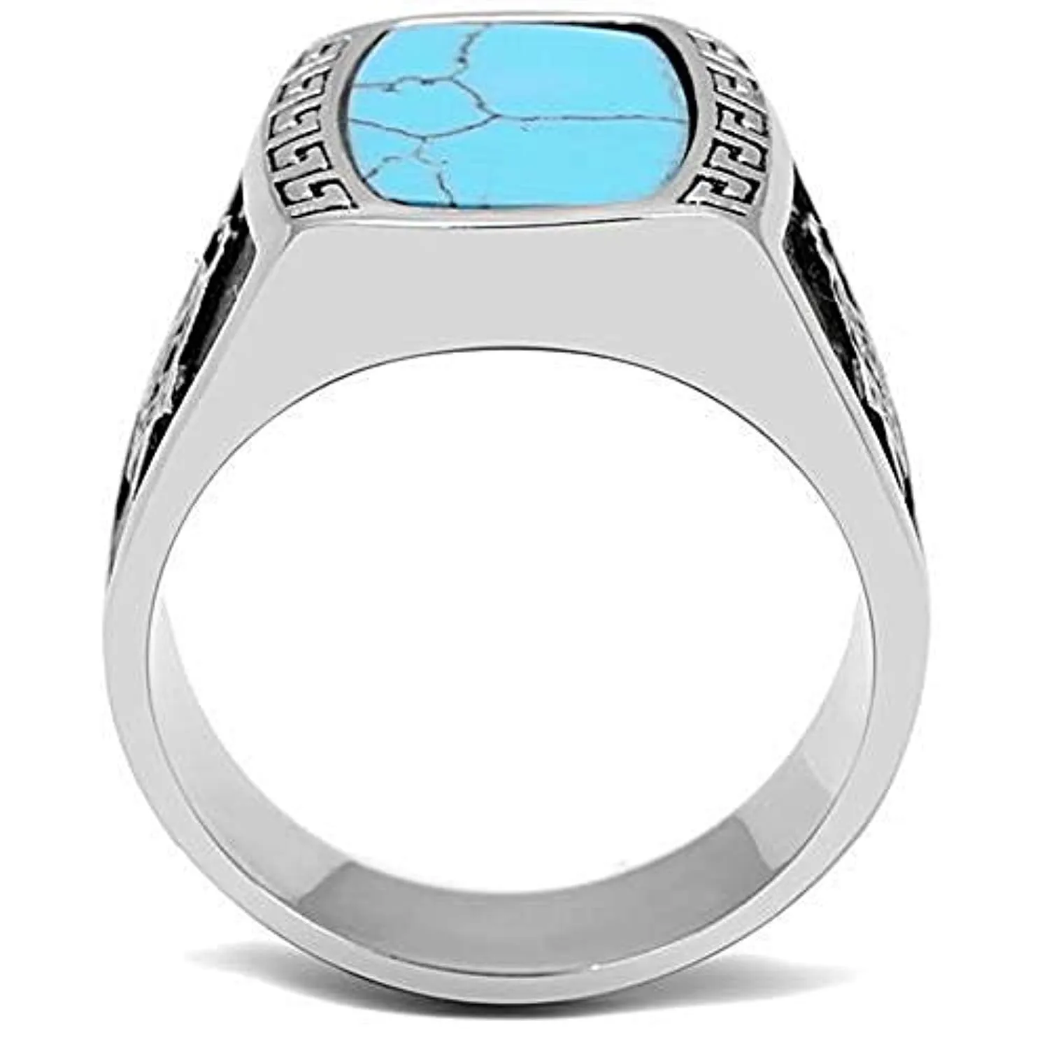 WildKlass Stainless Steel Ring High Polished Men Synthetic Sea Blue