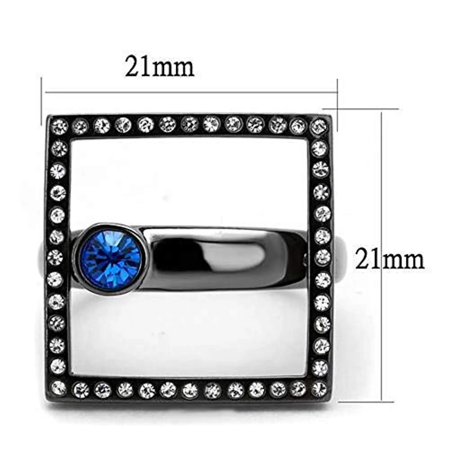 WildKlass Stainless Steel Ring IP Light Black (IP Gun) Women Top Grade Crystal Capri Blue