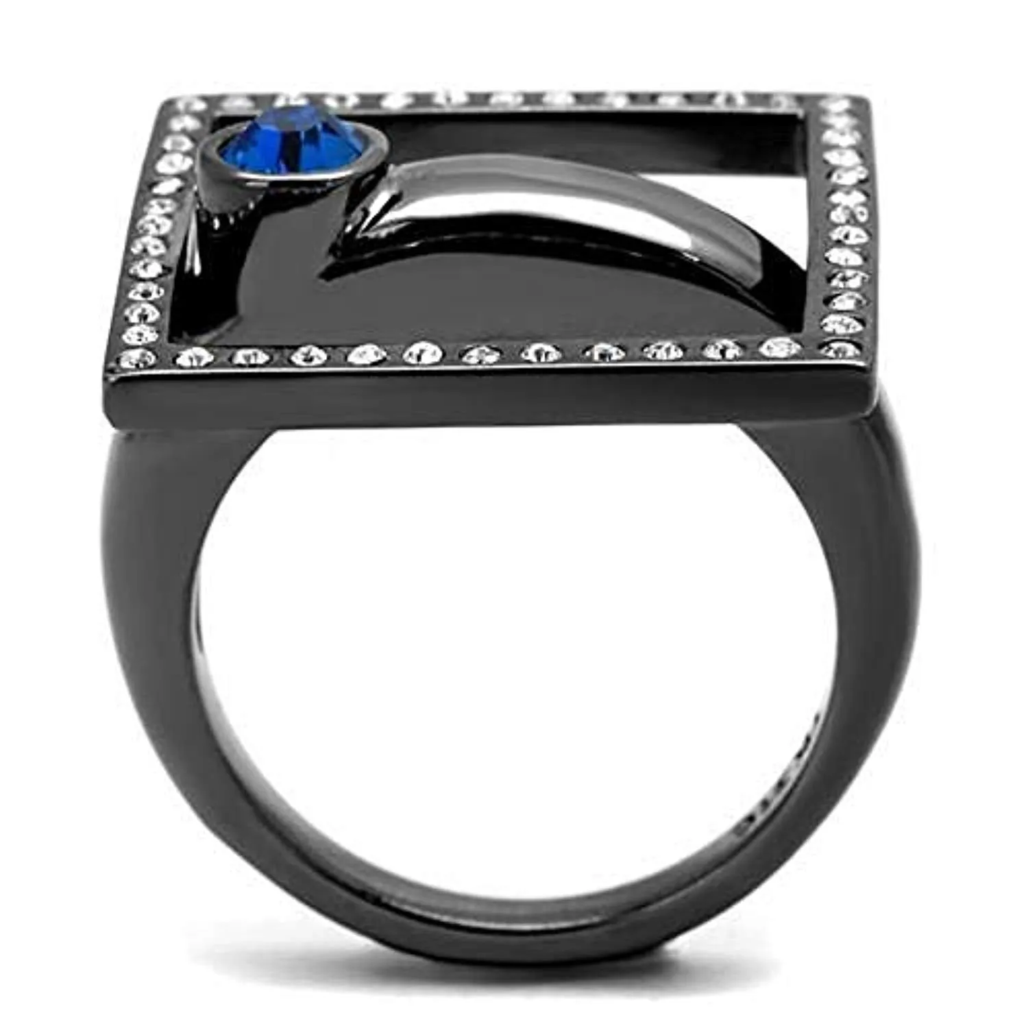 WildKlass Stainless Steel Ring IP Light Black (IP Gun) Women Top Grade Crystal Capri Blue