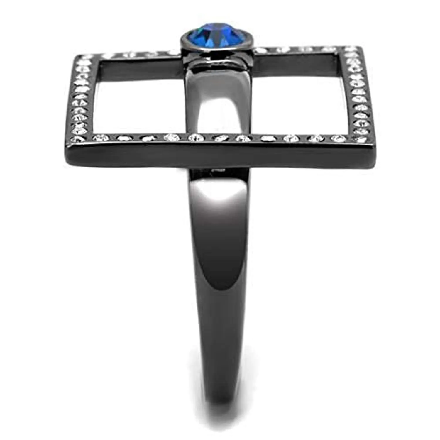 WildKlass Stainless Steel Ring IP Light Black (IP Gun) Women Top Grade Crystal Capri Blue