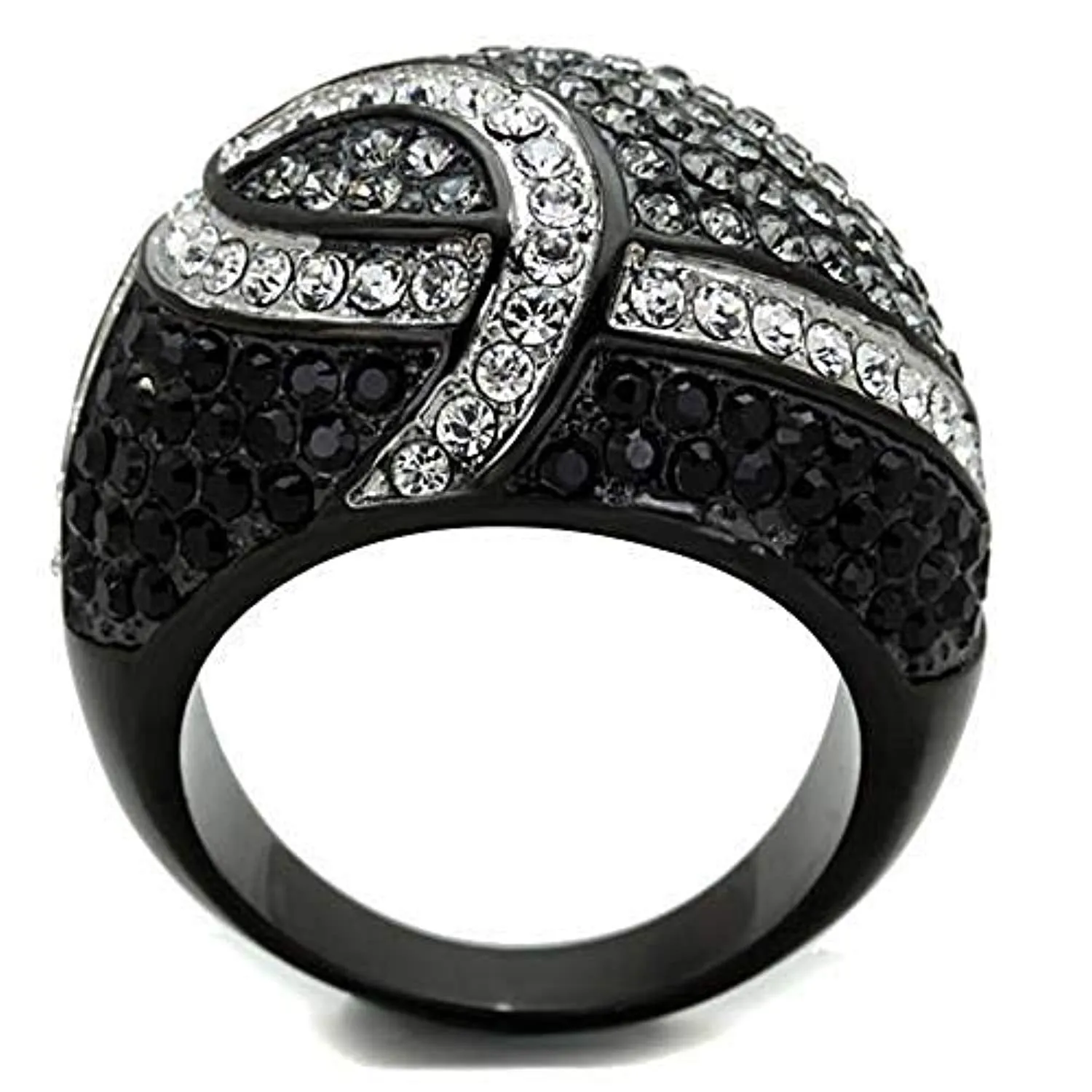 WildKlass Stainless Steel Ring Two-Tone IP Black Women Top Grade Crystal Black Diamond