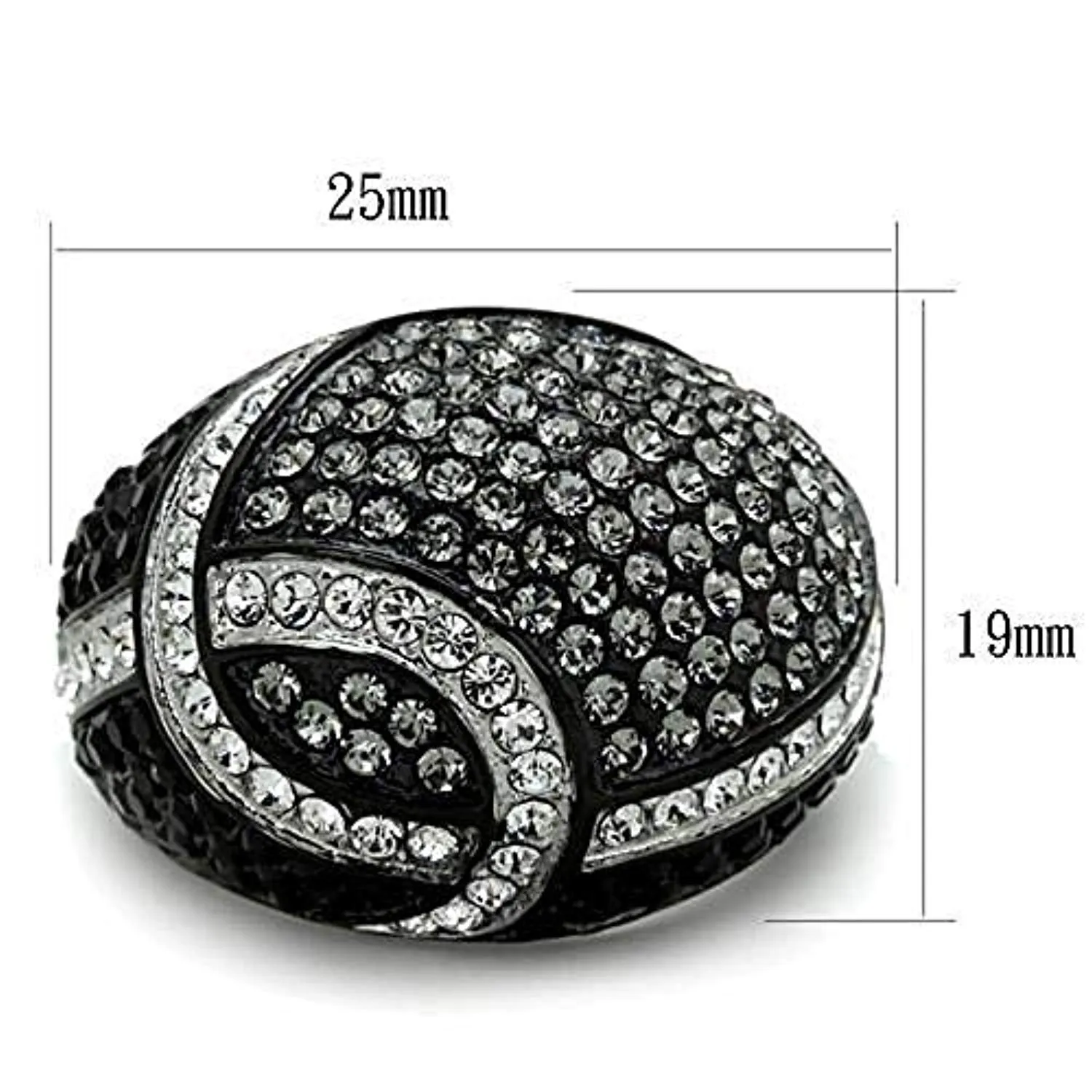 WildKlass Stainless Steel Ring Two-Tone IP Black Women Top Grade Crystal Black Diamond