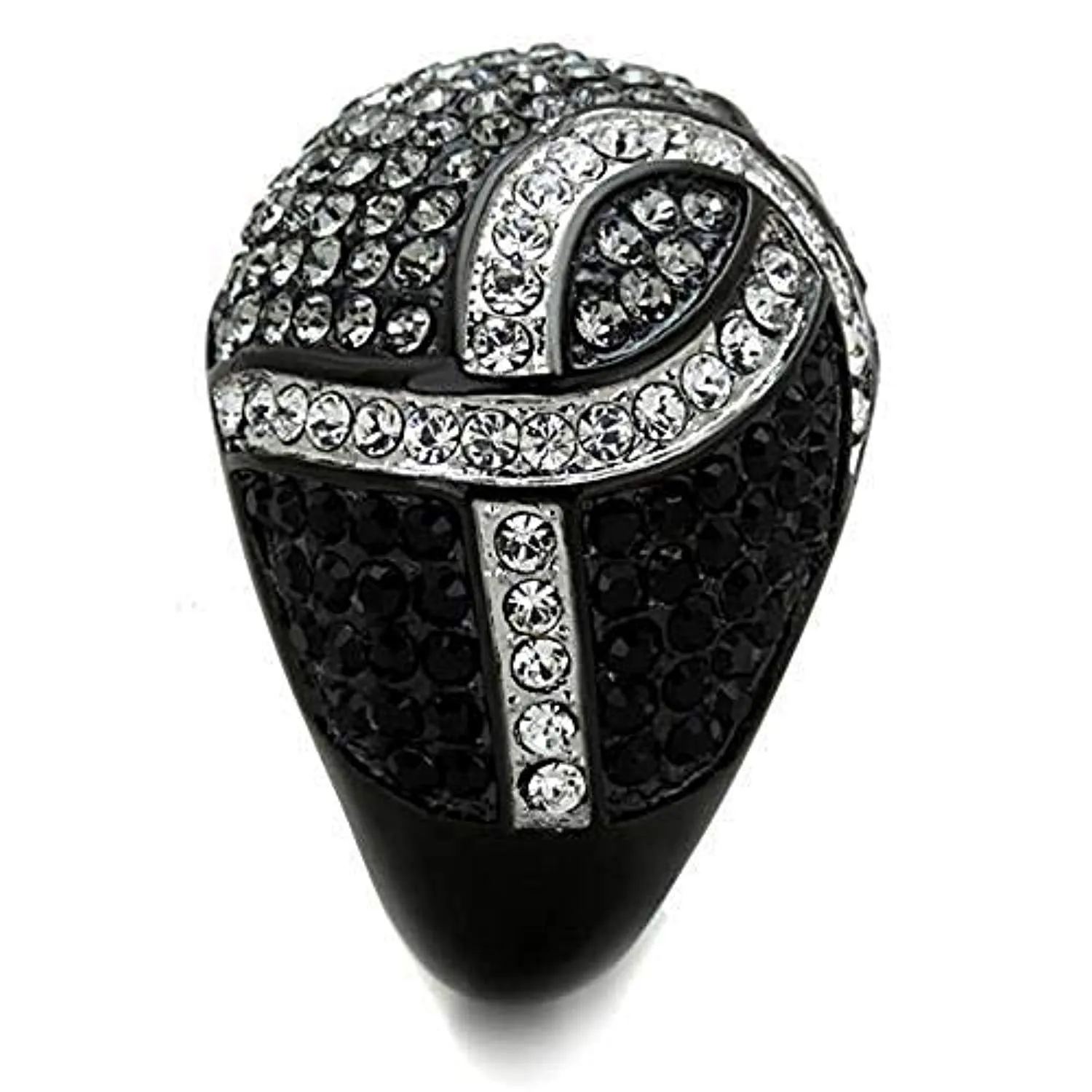 WildKlass Stainless Steel Ring Two-Tone IP Black Women Top Grade Crystal Black Diamond