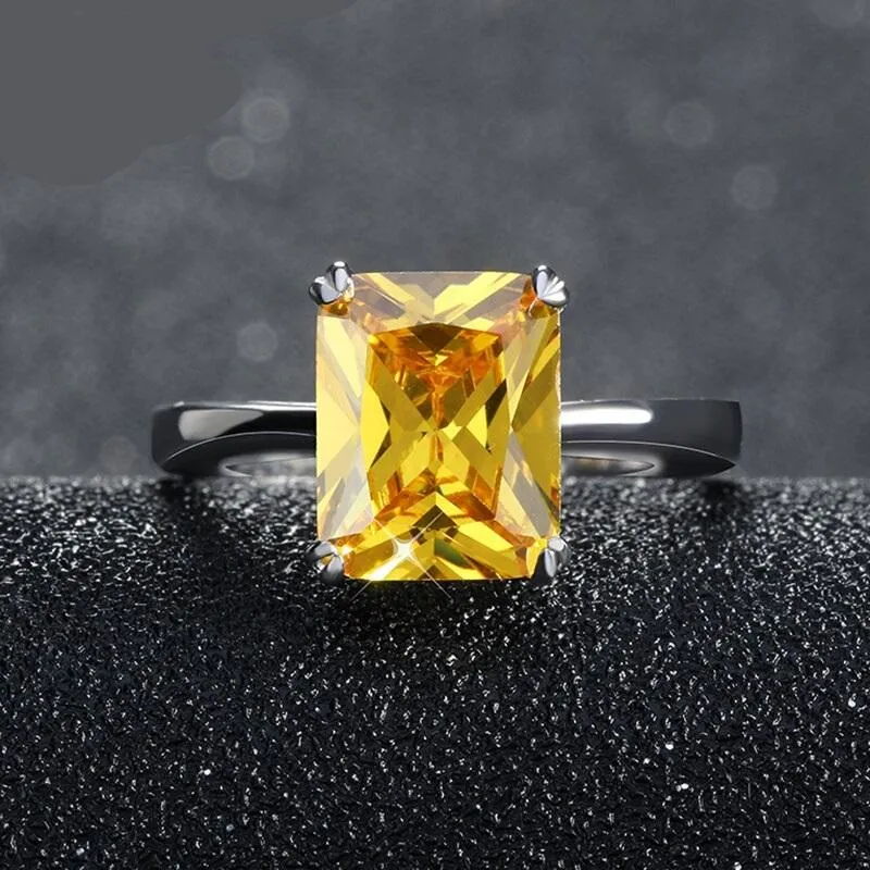 Women's Yellow Square Zircon Crystal Finger Engagement Ring